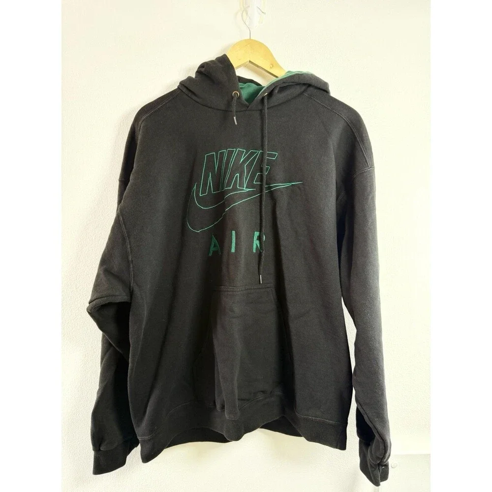 Vintage 90s Nike Air Hoodie Mens L Black Green Embroidered Made USA